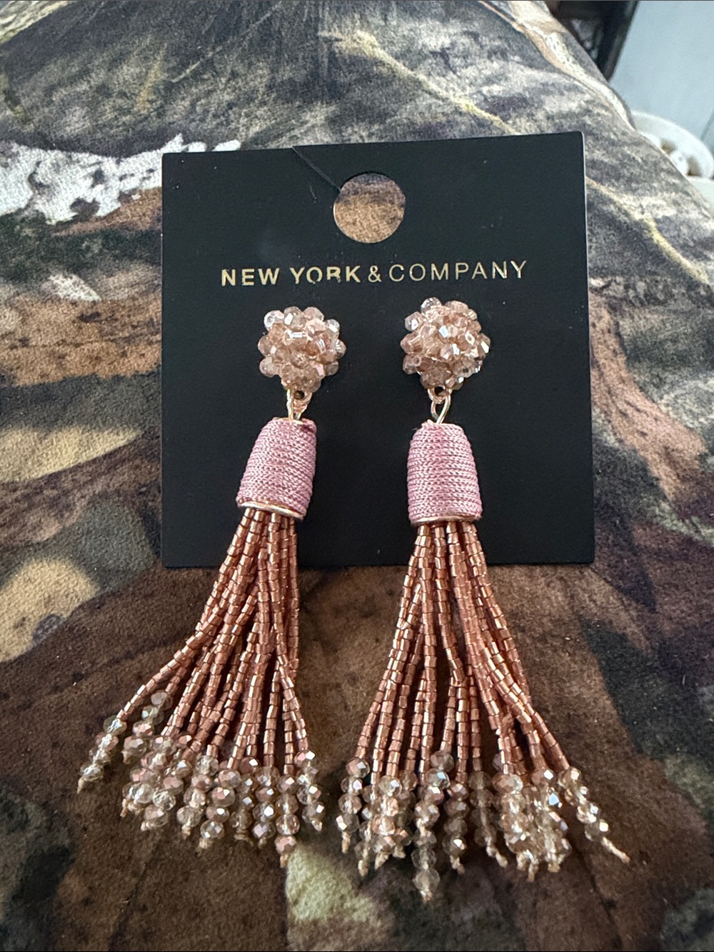 New York & Company Rose Pink Beaded Tassel Drop Earrings